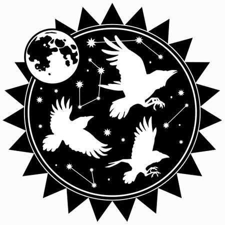 flying birds against the night skyのイラスト素材