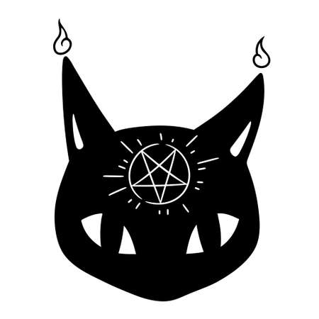 head of black cartoon cat with pentagram on its foreheadのイラスト素材