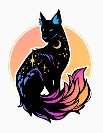 cat in bright multicolored palette with cosmic motivesのイラスト素材