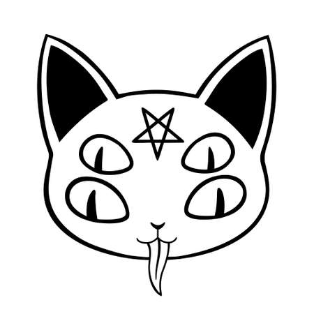 demonic cat with multiple eyes and a pentagram on its headのイラスト素材