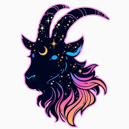 goat head in a bright multicolored palette with cosmic motivesのイラスト素材