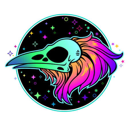 multicolored colored bird skull on black backgroundのイラスト素材