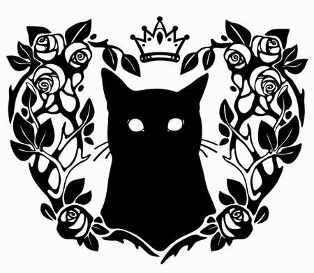 Portrait of a black cat in a flower frameのイラスト素材