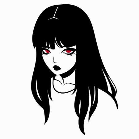 Portrait of a cute girl. The picture is only a contour, without paintingのイラスト素材