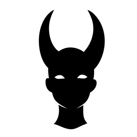 black silhouette of a demon head with hornsのイラスト素材