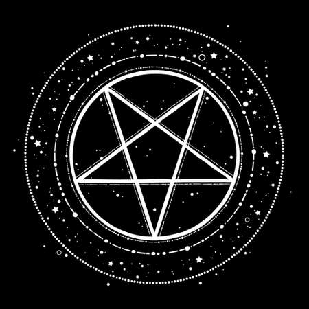 mystical pentagram and round frame of starsのイラスト素材