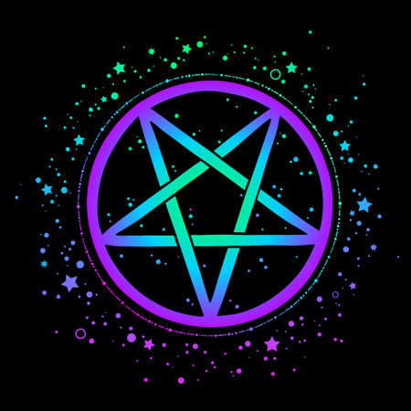 mystical bright pentagram in round frameのイラスト素材