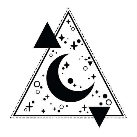 geometric magic composition of triangles and a crescentのイラスト素材