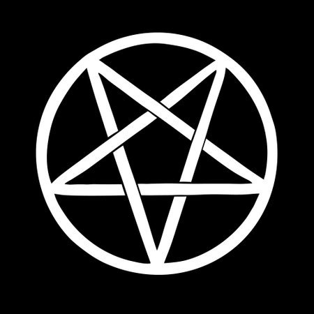 white pentagram on black background