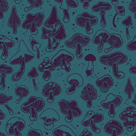 seamless plant pattern of different types of mushroomsのイラスト素材