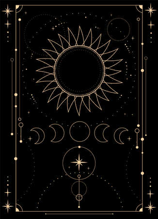 mystical esoteric composition of the sun, moon and starsのイラスト素材