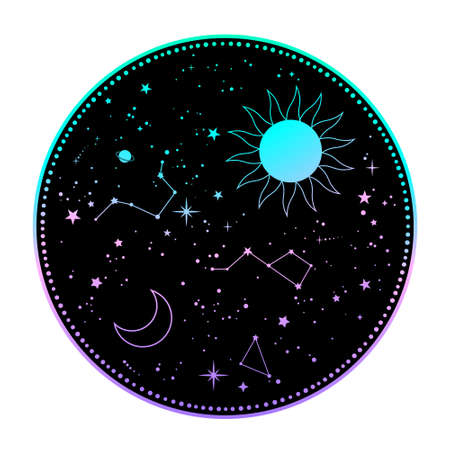 mystical round composition with moon and sunのイラスト素材