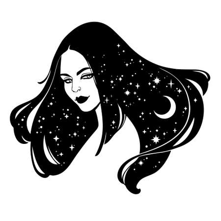 portrait of a fairy girl with long magic hairのイラスト素材