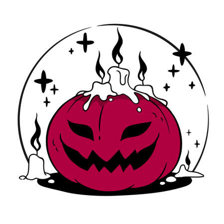 Halloween composition of smiling creepy pumpkin and candlesのイラスト素材