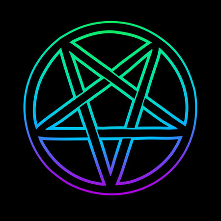 mystical bright neon pentagram on black backgroundのイラスト素材