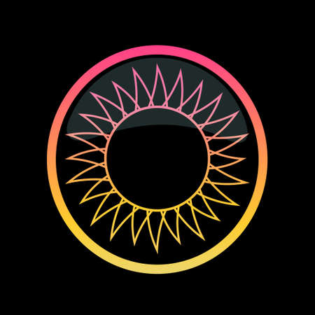 bright sun icon in round frame on black backgroundのイラスト素材