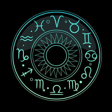 bright round calendar of zodiac signsのイラスト素材