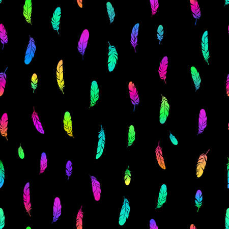 seamless illustration depicting scattered multicolored beautiful feathersのイラスト素材
