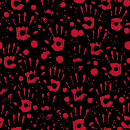 bloody handprints and splashes on black backgroundのイラスト素材