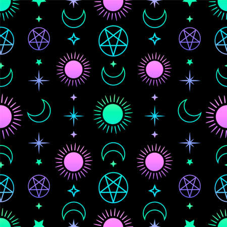 mystical esoteric pattern with sun, moon and starsのイラスト素材