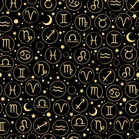 seamless texture of different gold zodiac signsのイラスト素材