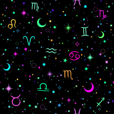 space pattern of bright stars and zodiac signsのイラスト素材