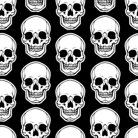 seamless illustration of white cartoon human skullsのイラスト素材
