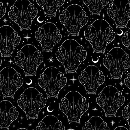 Mystical ghostly cat skull seamless patternのイラスト素材