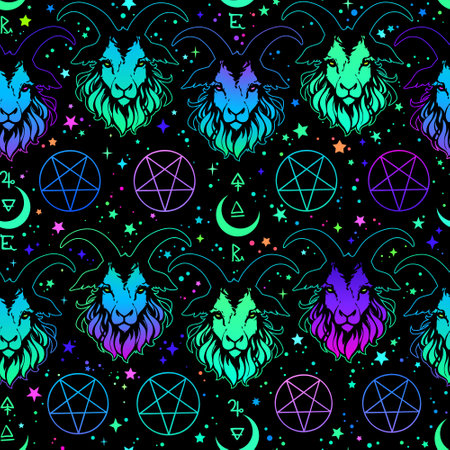 bright mystical occult pattern with goat and pentagramのイラスト素材