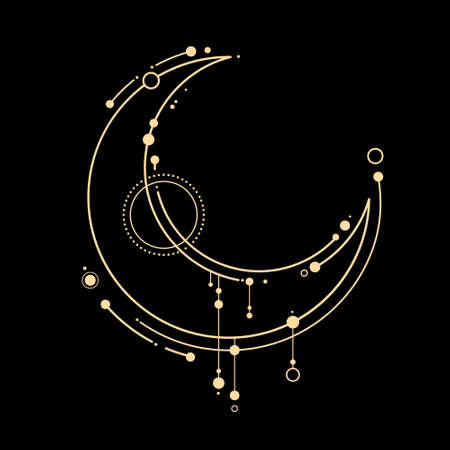 esoteric stylized magical decorated crescent moonのイラスト素材