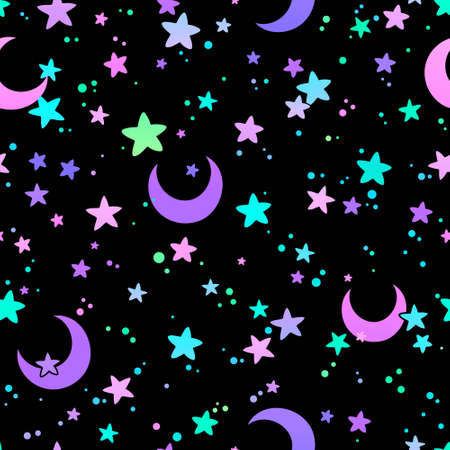 seamless illustration with crescents and starsのイラスト素材