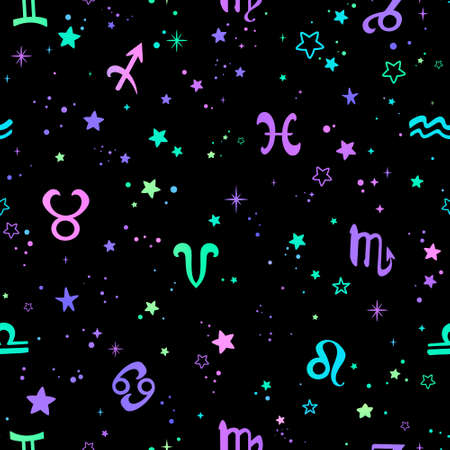 seamless illustration of the signs of the zodiac on the background of the stars