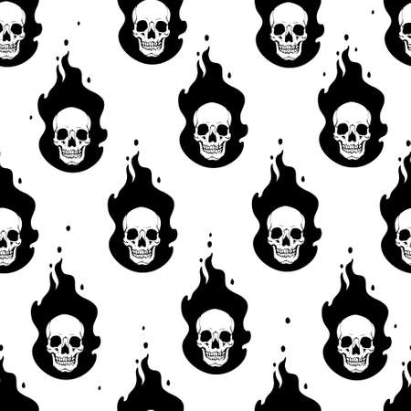 seamless illustration of skulls in flamesのイラスト素材