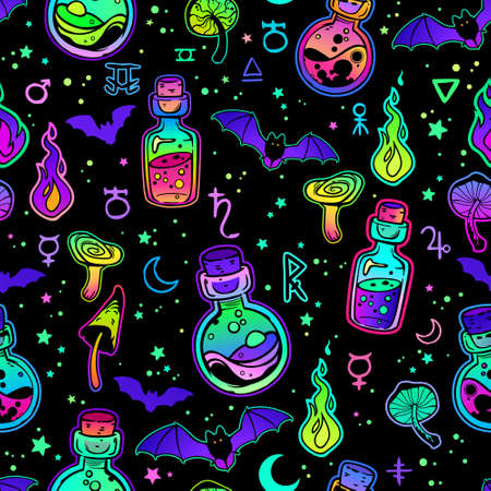 bright seamless pattern on a magical themeのイラスト素材