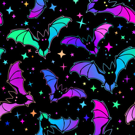 seamless illustration with colorful batsのイラスト素材