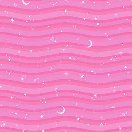 gentle pattern with pink waves and starry skyのイラスト素材