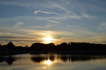 Sunset over the city photo was made in Kaliningrad  KÃ¶nigsberg , Russiaの写真素材