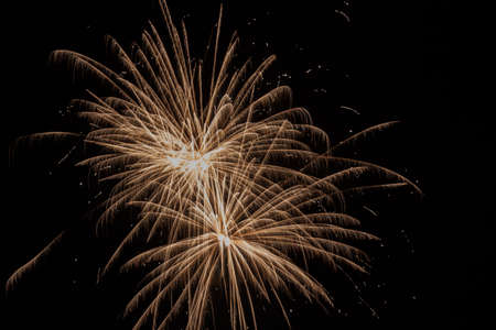 Sparks celebratory salute against a black backdrop of the sky.