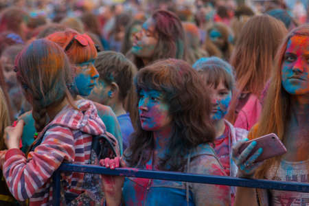 The festival colors Holi, on the Independence Day Russia, Krasnokamensk Zabaykalsky Krai.のeditorial素材