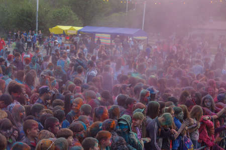 The festival colors Holi, on the Independence Day Russia, Krasnokamensk Zabaykalsky Krai.のeditorial素材