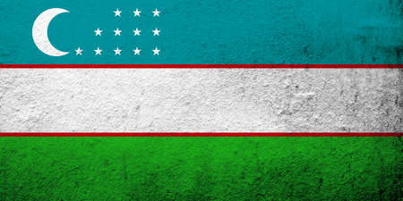 The Republic of Uzbekistan National flag. Grunge backgroundの写真素材
