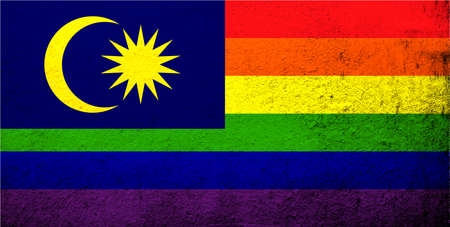 Malaysia Rainbow LGBT pride flag. Grunge backgroundの写真素材