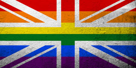 United Kingdom Union JackRainbow LGBT pride flag. Grunge backgroundの写真素材