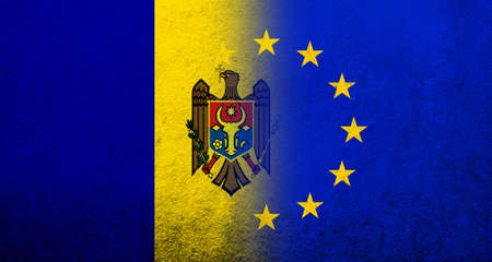 Flag of the European Union with Moldova National flag. grunge background