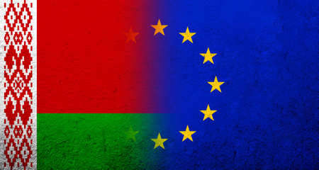 Flag of the European Union with Republic of Belarus National flag. grunge backgroundの写真素材