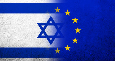 Flag of the European Union with State of Israel National flag. grunge background