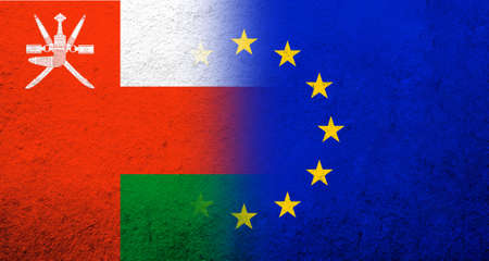 Flag of the European Union with The Sultanate of Oman National flag. grunge backgroundの写真素材
