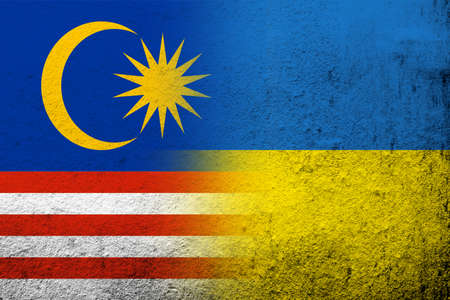 National flag of Malaysia with National flag of Ukraine. grunge backgroundの写真素材