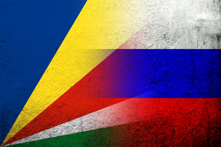 National flag of Russian Federation with The Republic of Seychelles National flag. grunge backgroundの写真素材