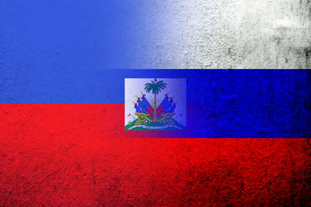 National flag of Russian Federation with the Republic of Haiti National flag. grunge backgroundの写真素材